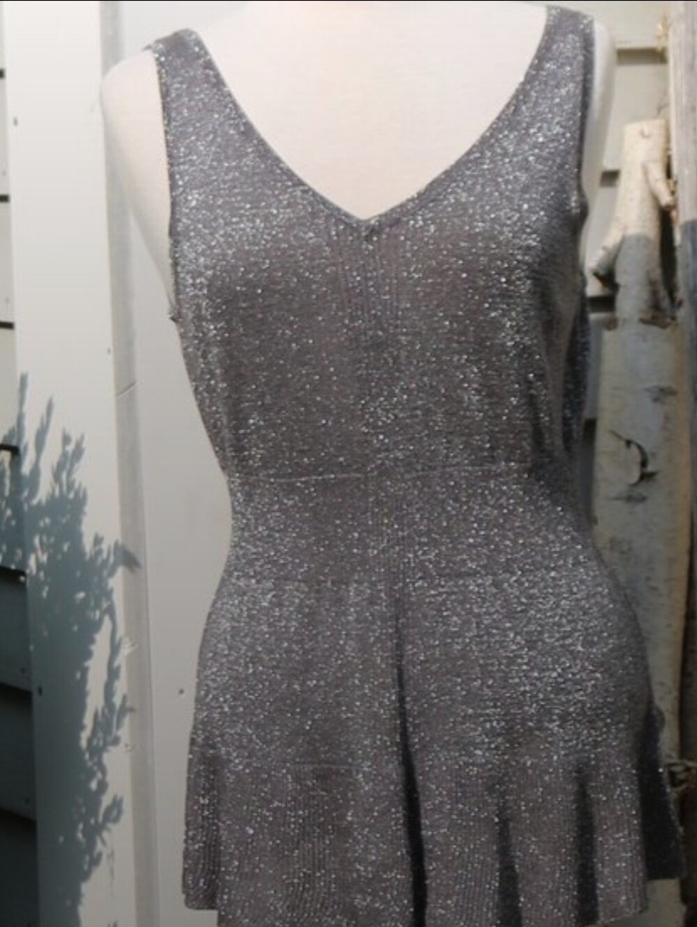 Sparkle V-Neck Silver Knit Women's Sweater Tank